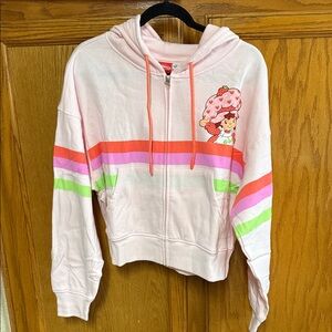 Light Pink Zip-Up Hoodie Sweater with Strawberry Graphic and pants it’s a set